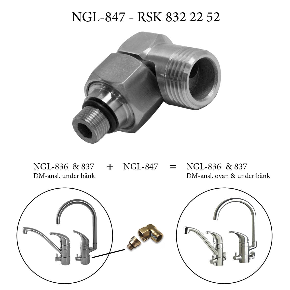 NGL Anslutningsvinkel för Diskmaskinsanslutning NGL-847 Rostfritt stål - RSK 8322252